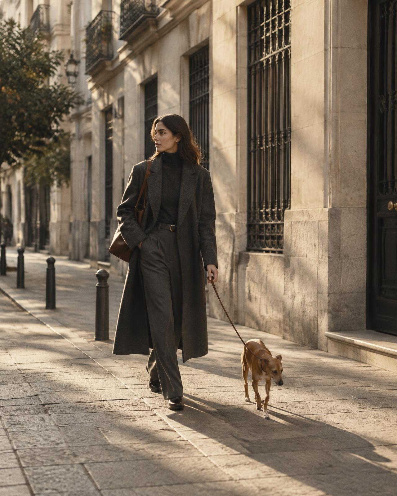 Paseo de primera hora por una calle tranquila de Madrid